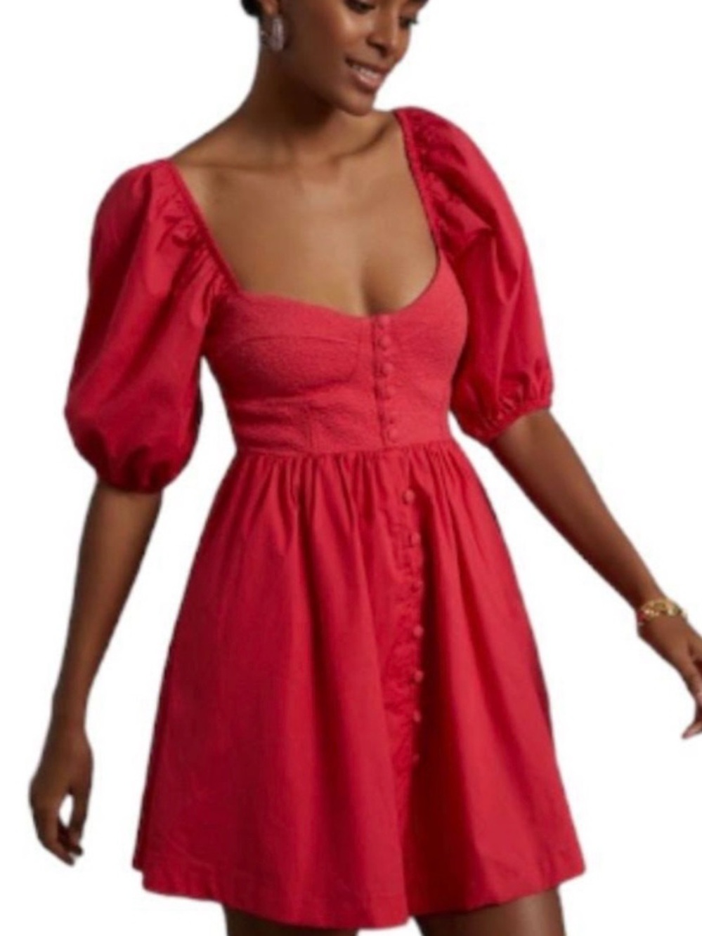 Maeve Anthropology Puff Sleeve Sweat heart Baby doll Midi Dress Medium Pockets